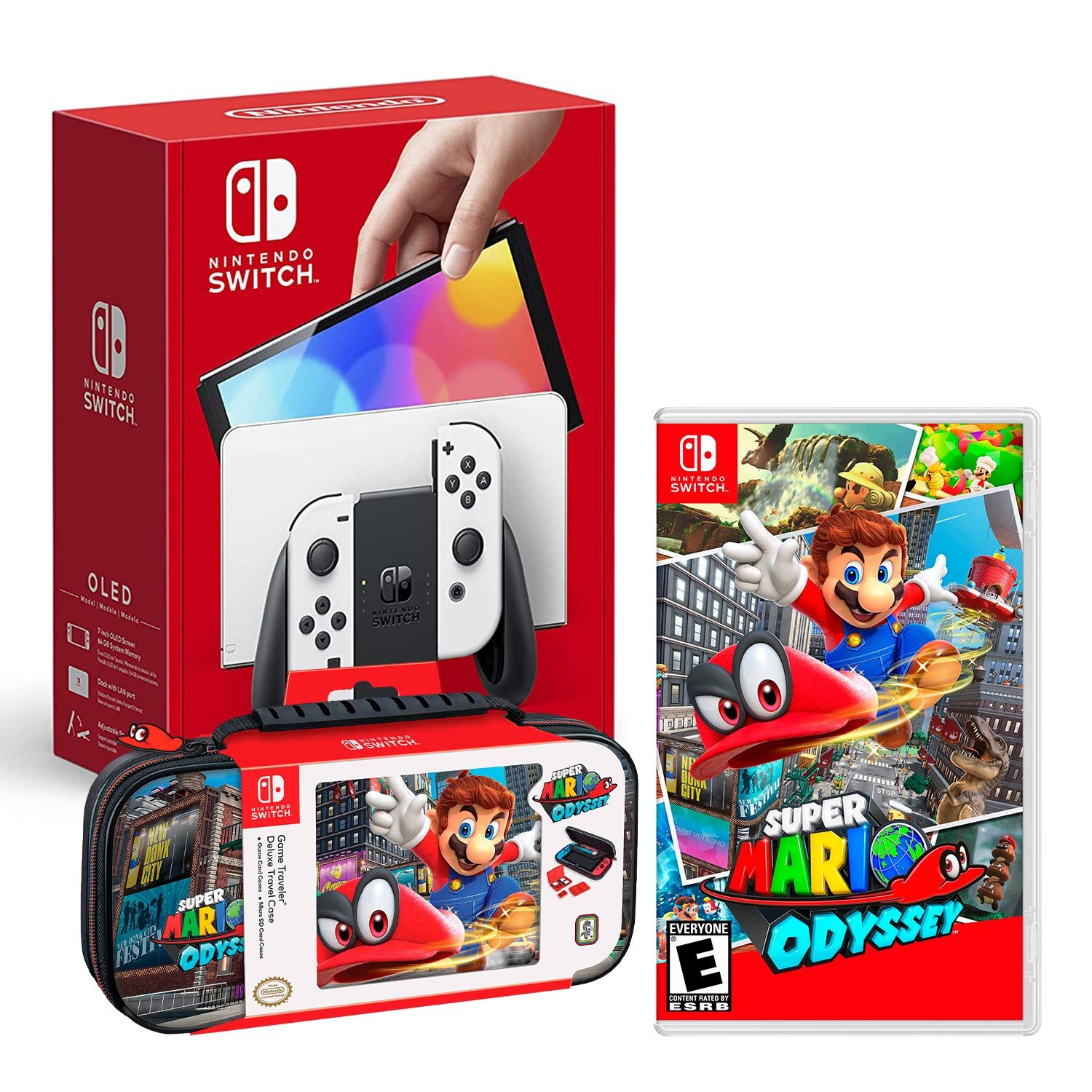 Consola Nintendo Switch Modelo Oled Blanco + Mario Odyssey + Estuche Odyssey