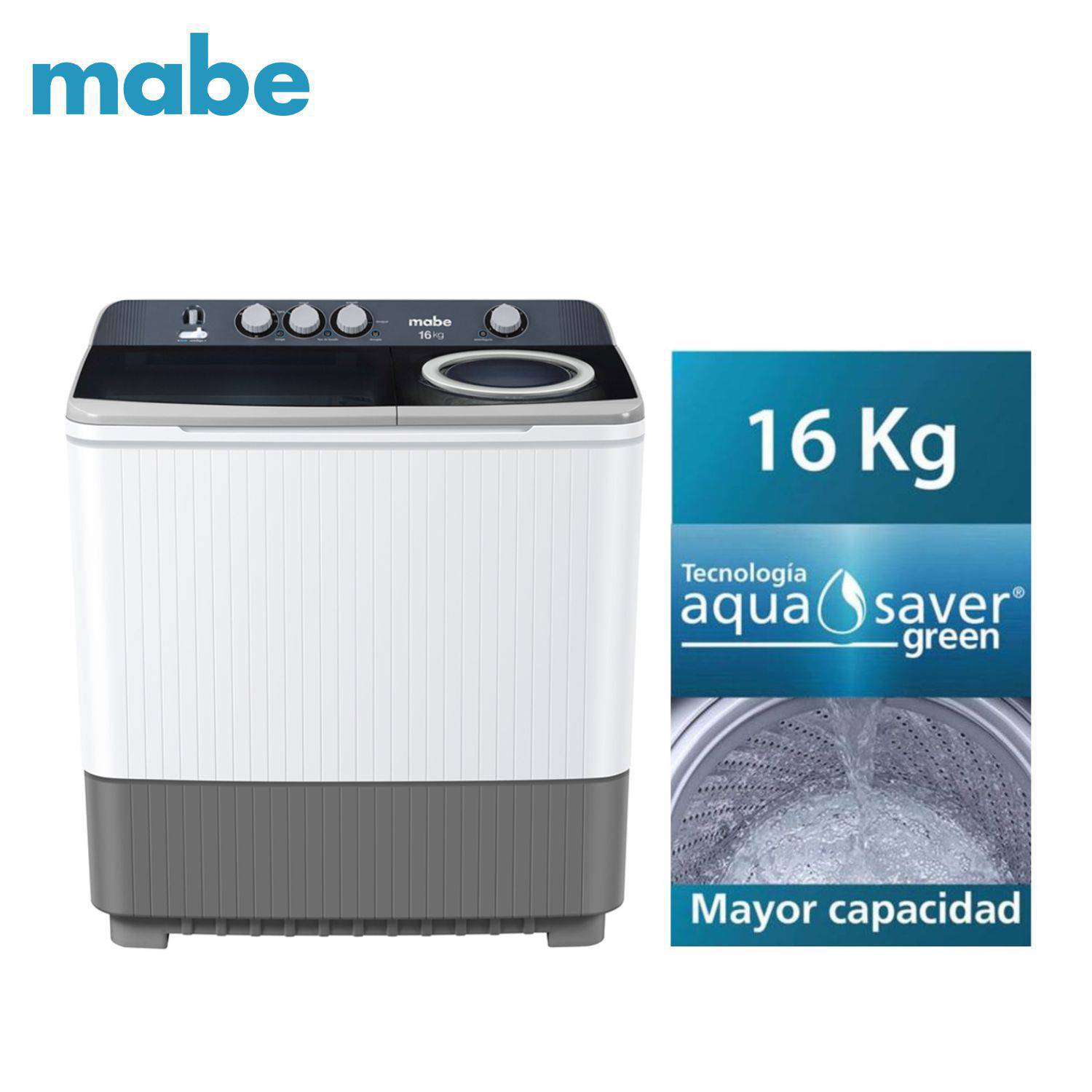 Lavadora Semiautomática de Doble Tina 16 Kg Mabe LMD6124PBBB0 Blanca