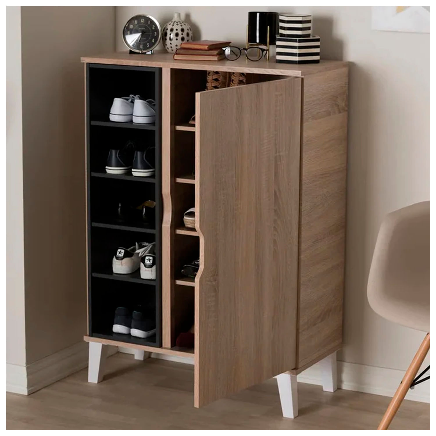 Zapatera Nórdica Adele Ventitas Home Rovere y Negro