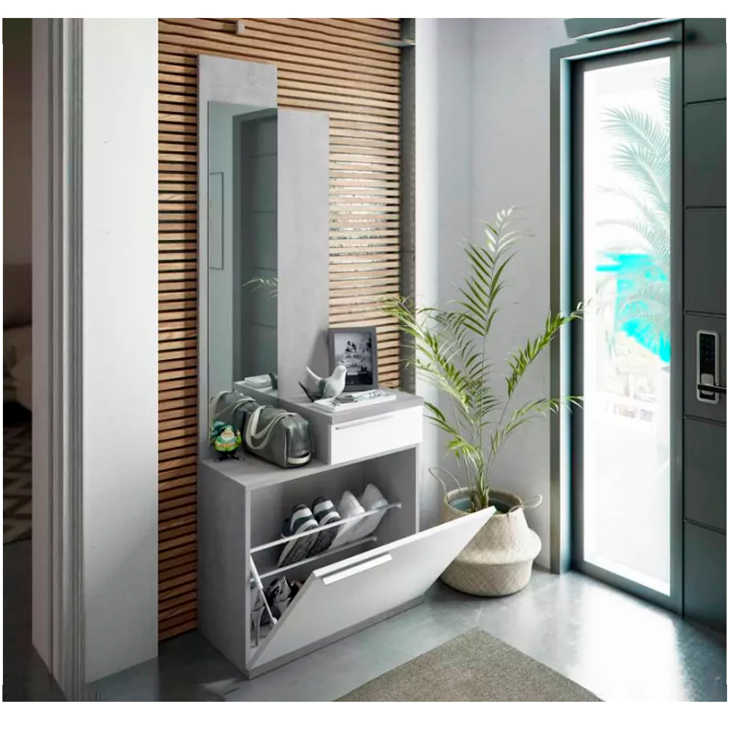 Zapatera Moderna Nymphia Ventitas Home Cemento y Blanco