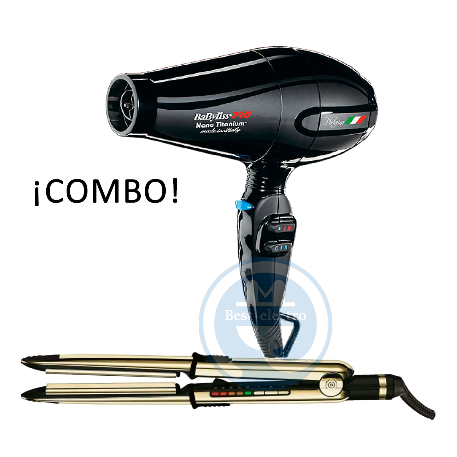 Combo BabylissPro Alisadora Optima 3000 BNTG3000TPE y Secador Portofino BABNT6610NPE