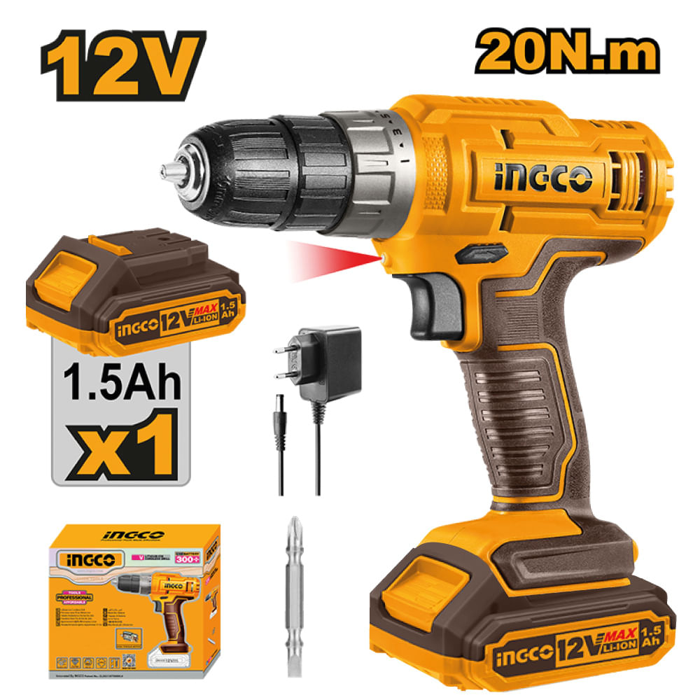 Taladro Atornillador Inalámbrico Ingco 12V 1.5AH con Batería con Cargador CDLI1218