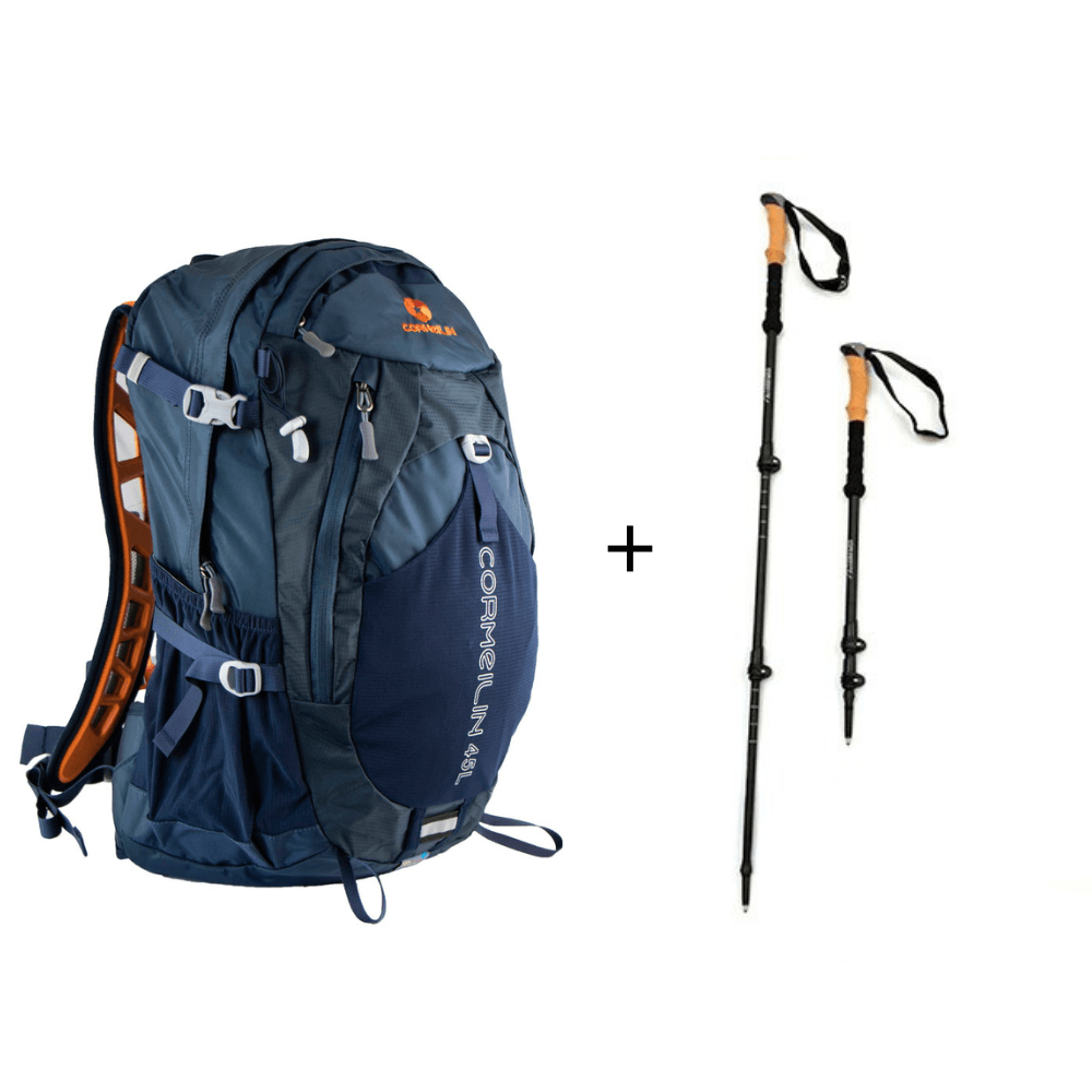 PACK Mochila Cormeilin 45 (Acero) con Bastones para Trekking