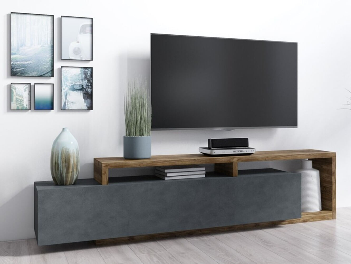 Mesa de TV Moderna Sibarys color Negro/Marrón 1 cajón TU MESITA