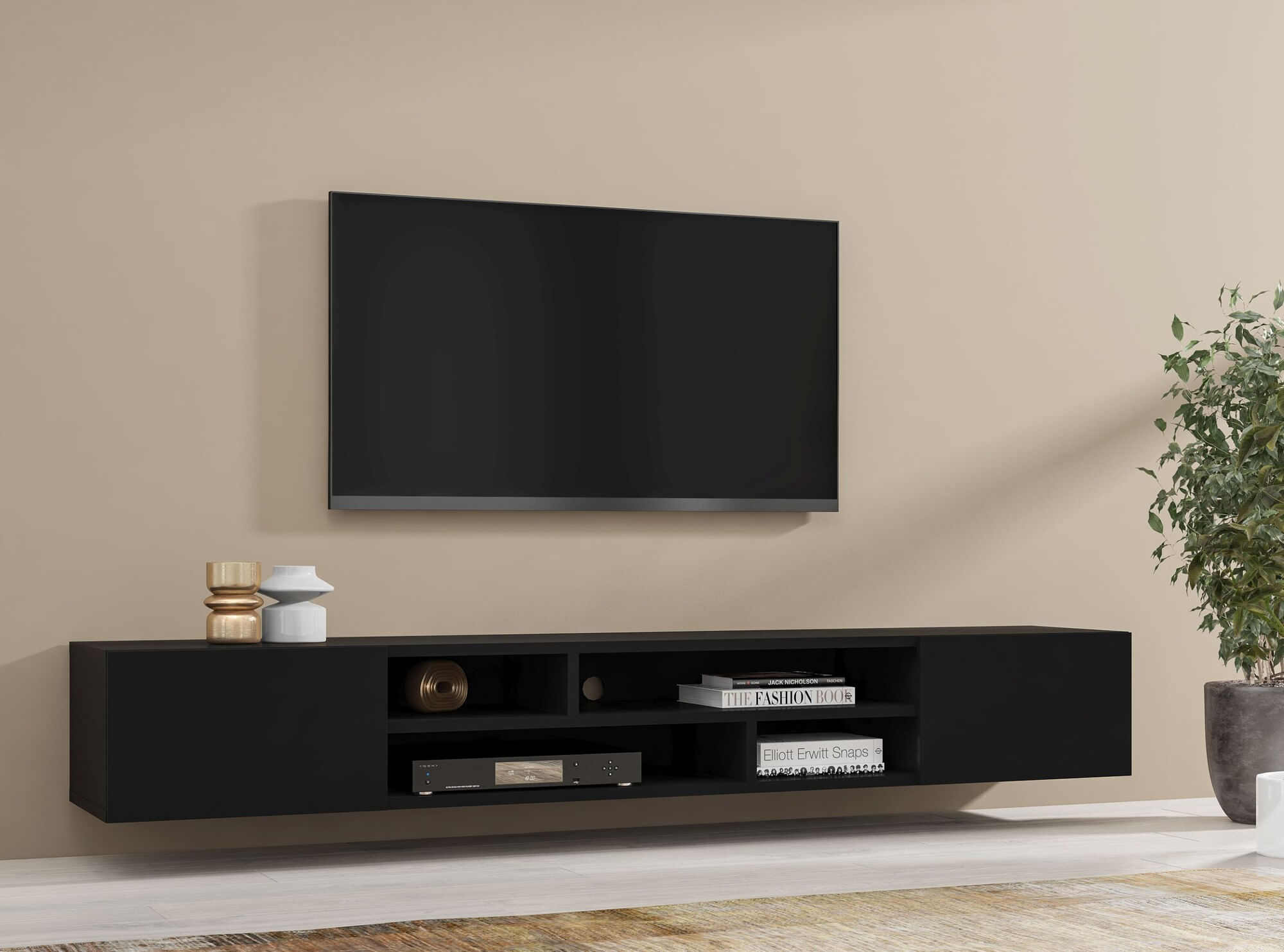 Mesa de TV Flotante Genius color Negro 2 puertas TU MESITA