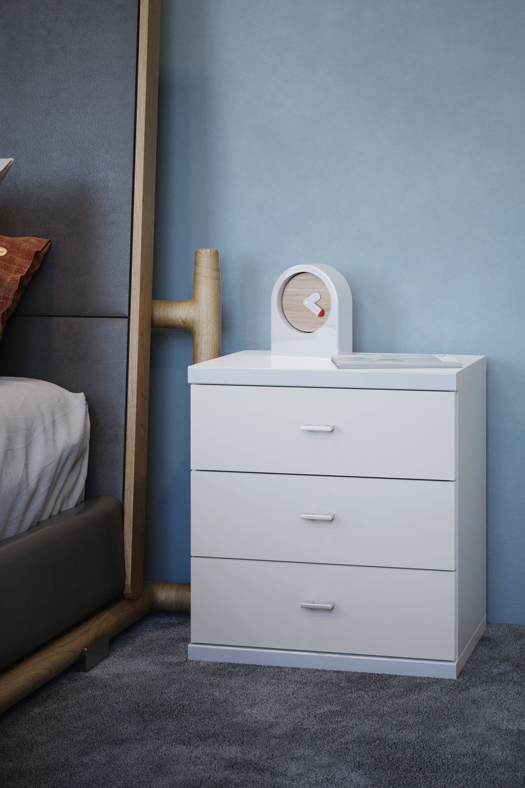 Velador Clásico Alpha color Blanco 3 cajones TU MESITA