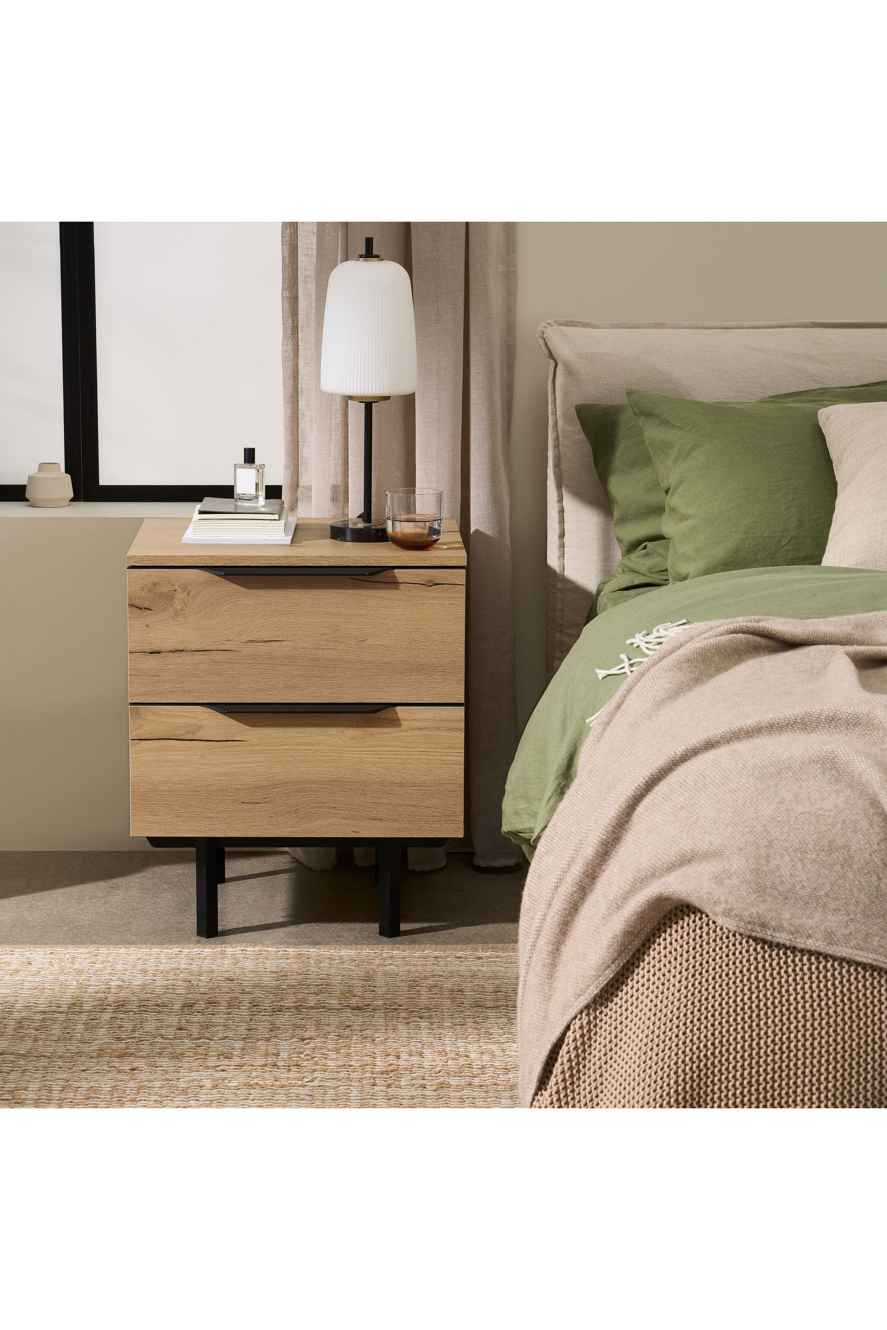 Velador Mesa de Noche Tom color Duna 2 cajones TU MESITA