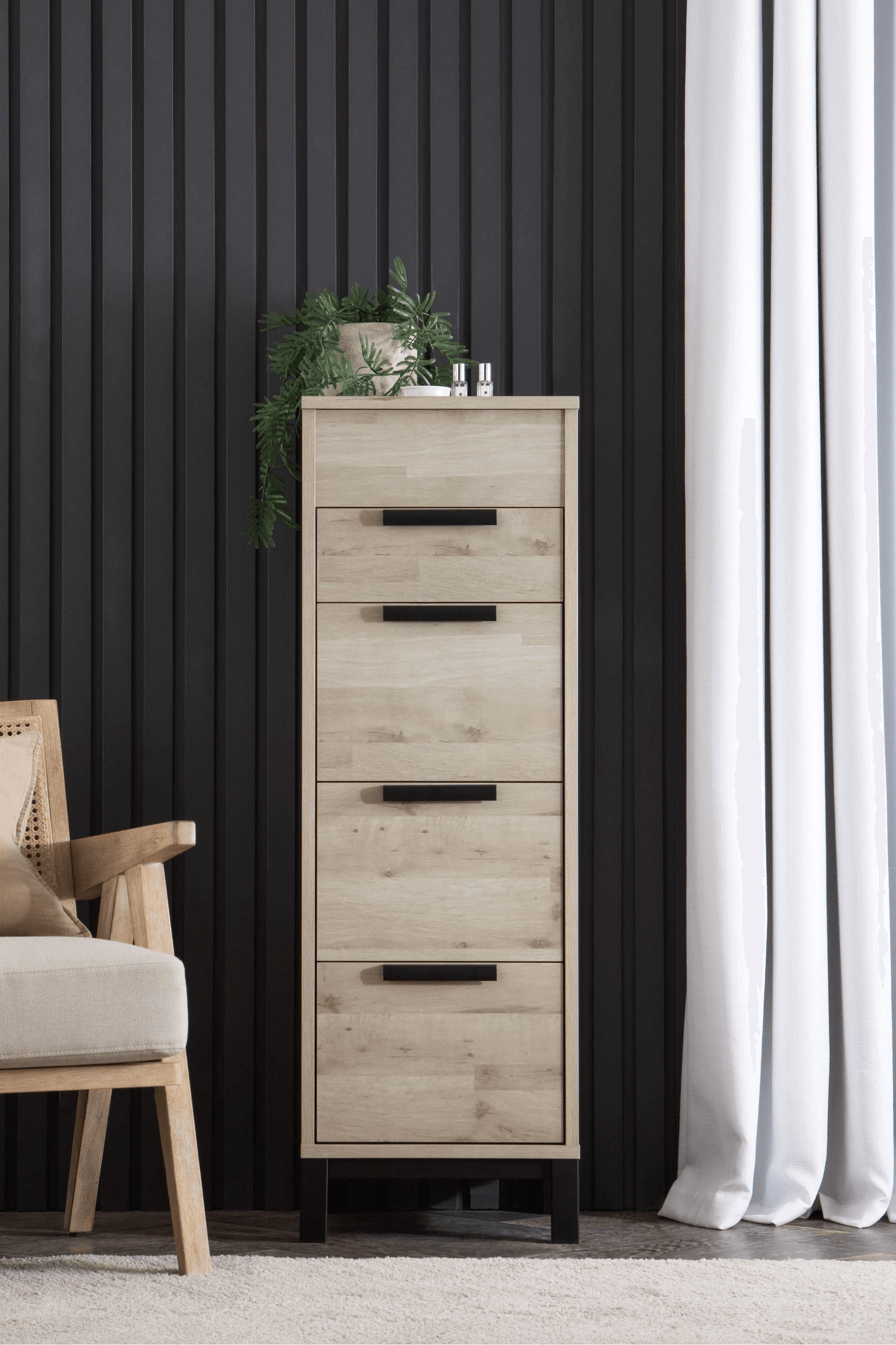 Tocador Cómoda Rústica Vanity color Ceniza TU MESITA 4 cajones