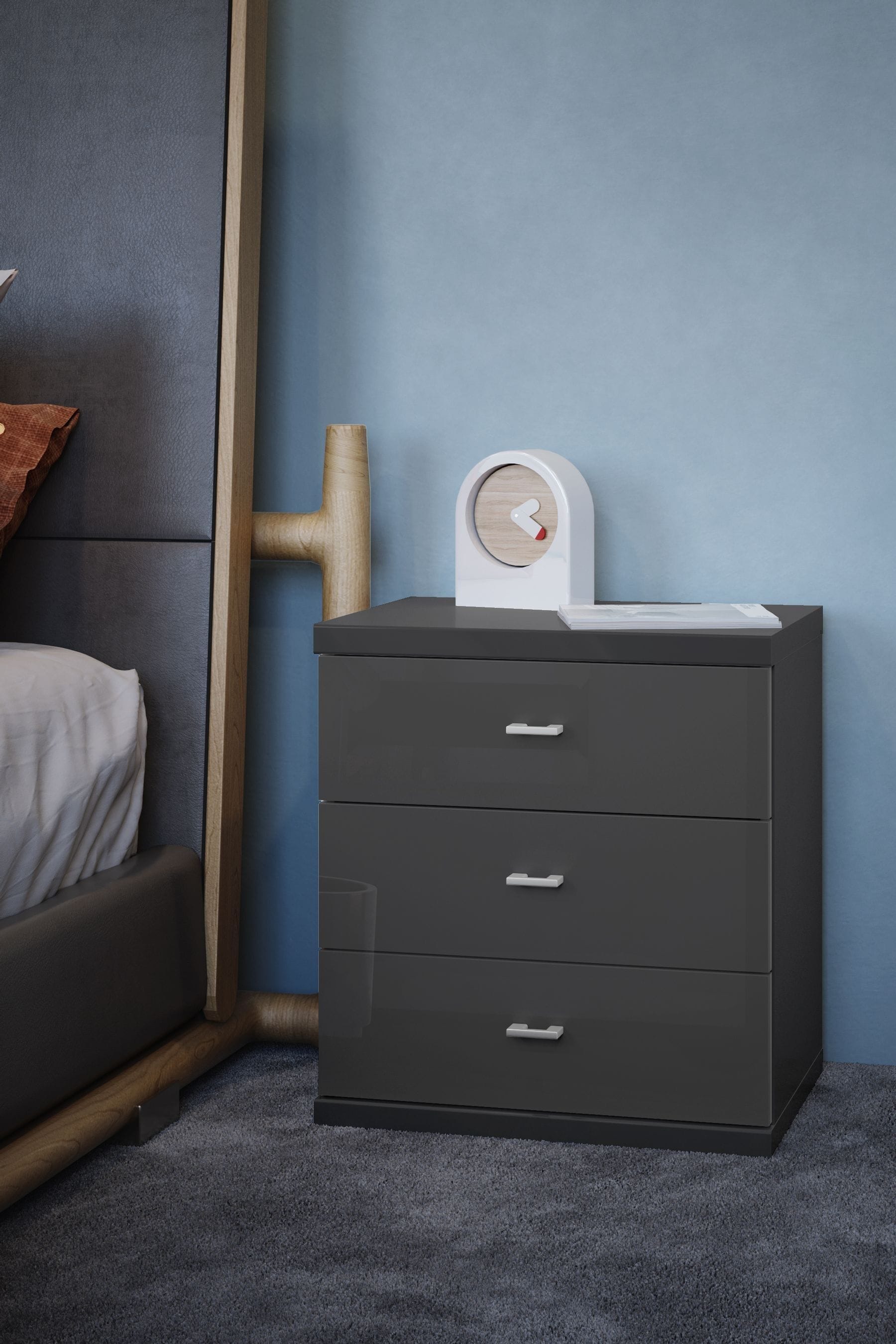 Velador Clásico Alpha color Negro 3 cajones TU MESITA