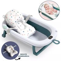 Bañera Tina de Baño Plegable Orejitas Con Termómetro Verde