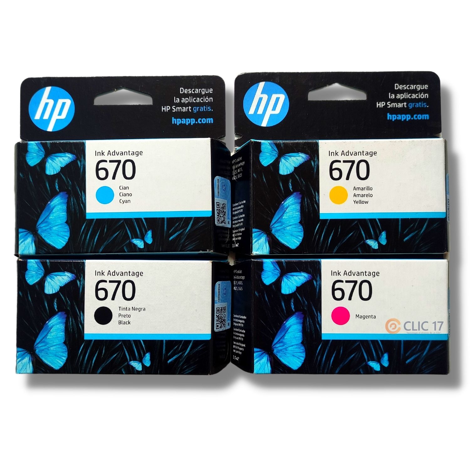 Kit Tinta HP 670 Cyan Magenta Amarillo Negro