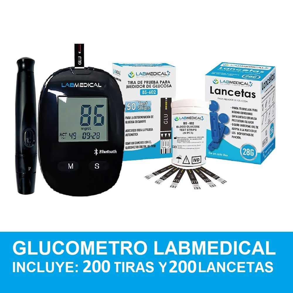 GLUCOMETRO LABMEDICAL CON 200 TIRAS Y 200 LANCETAS