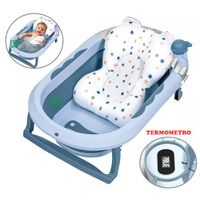 Bañera Tina de Baño Plegable Ballenita Con Termómetro Azul