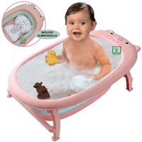 Bañera Tina de Baño Plegable Chanchito mas Almohadilla Rosado