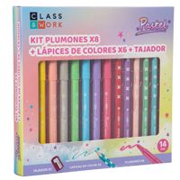 Kit CLASS&WORK Pluma 8un + Lápices 6un + Tajador Pastel