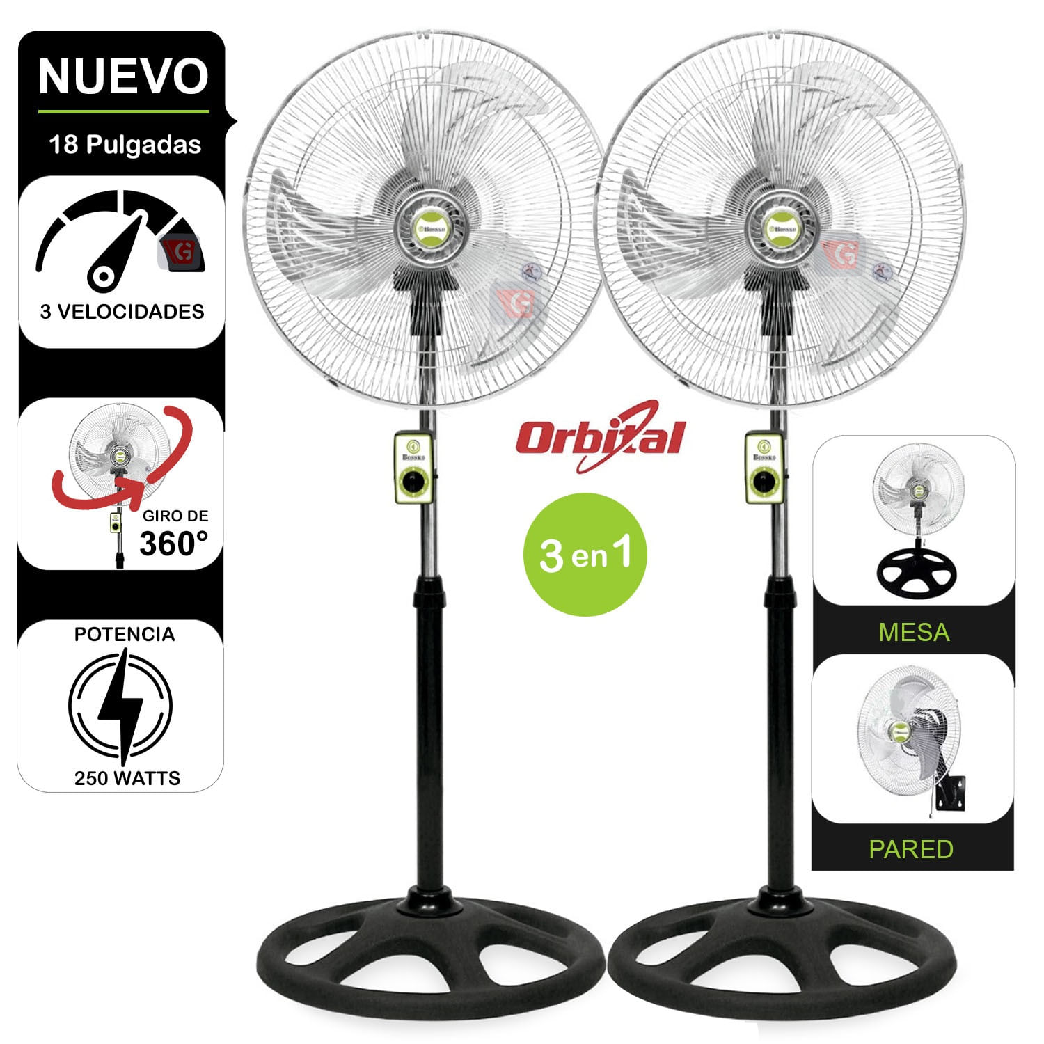 Ventilador Orbital Bossko 3 en 1 De 16"" 250W