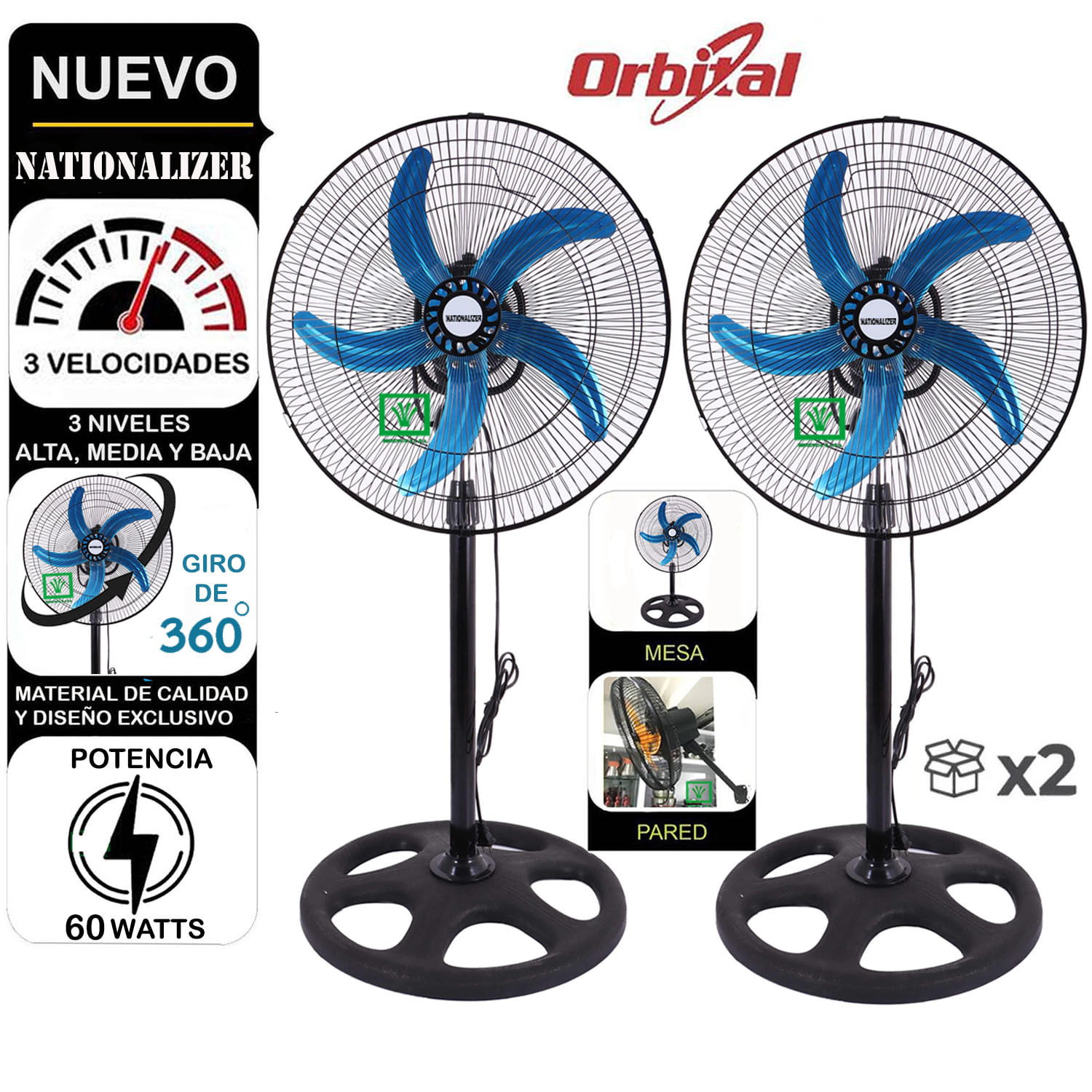 Ventilador Orbital de 18? 60W Nationalizer Negro Caja de 2U