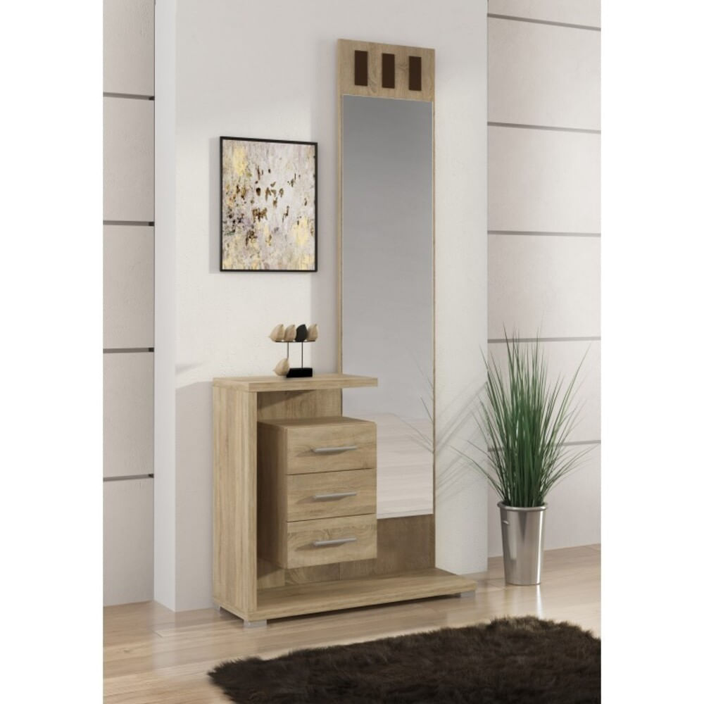 Recibidor con Espejo alto Prisma 3 cajones color Natural TU MESITA