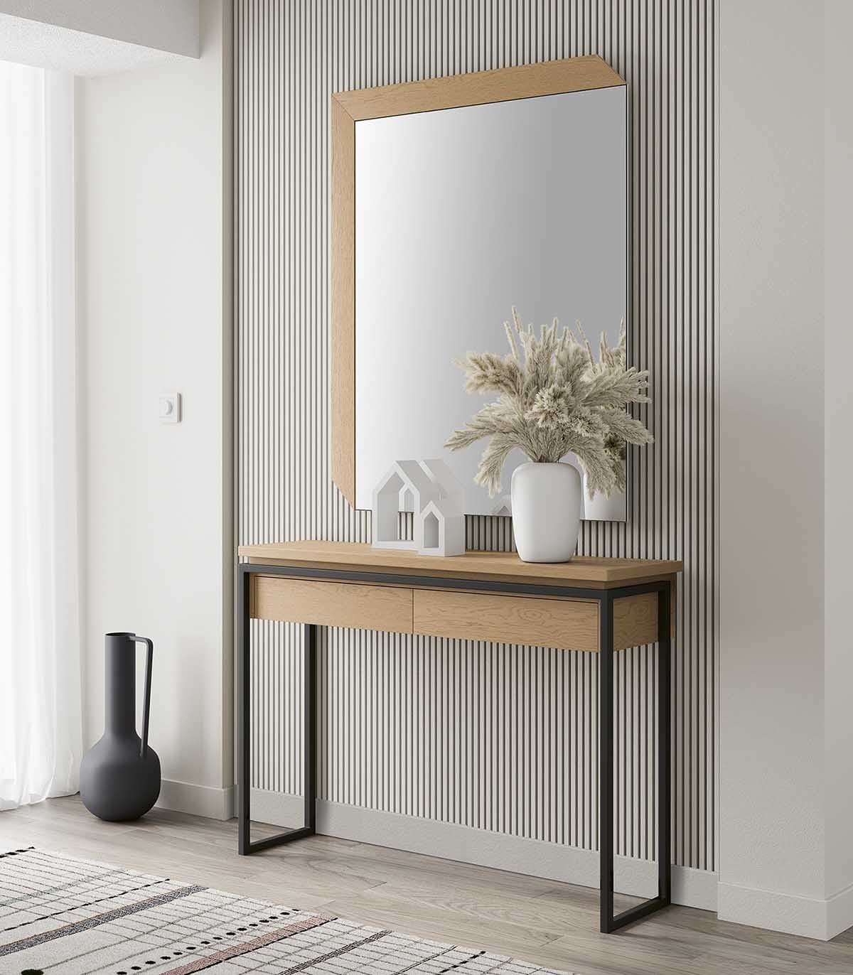 Aparador Recibidor Victor con Espejo color Duna TU MESITA 2 cajones