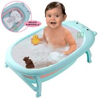 Bañera Tina de Baño Plegable Chanchito Mas Almohadilla Celeste