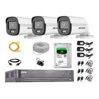 Cámaras Seguridad Exterior Kit 3 Hikvision 5mp Disco 1tb Colorvu Vision Nocturna a Color