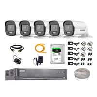 Cámaras Seguridad Exterior Kit 5 Hikvision 5mp Disco 2tb Colorvu Vision Nocturna a Color