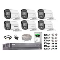 Cámaras Seguridad Exterior Kit 6 Hikvision 5mp Disco 2tb Colorvu Vision Nocturna a Color