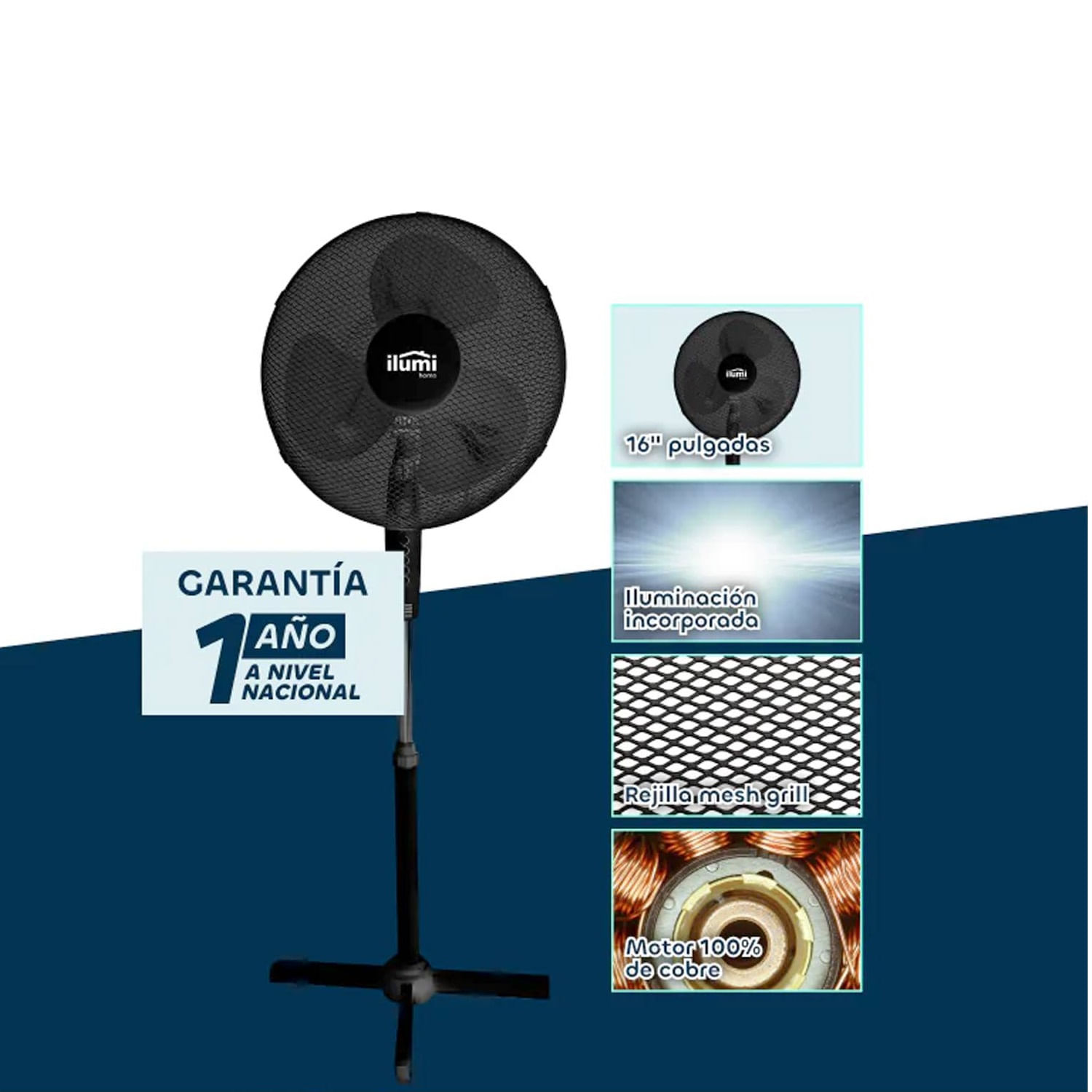 Ventilador Ilumi de Pedestal 3 Velocidades con Iluminación 45W