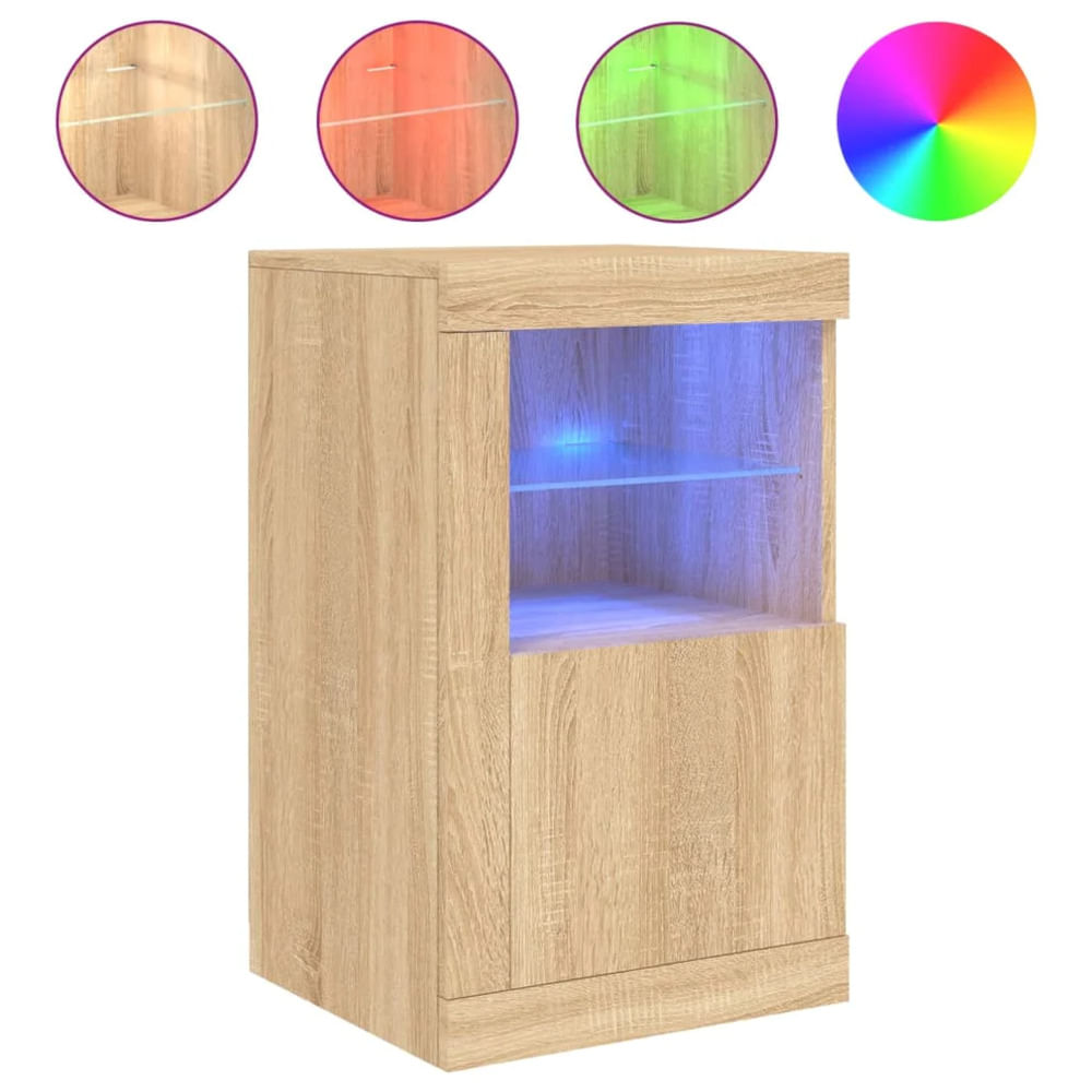 Velador Clásico Jones luces LED color Roble TU MESITA 1 puerta