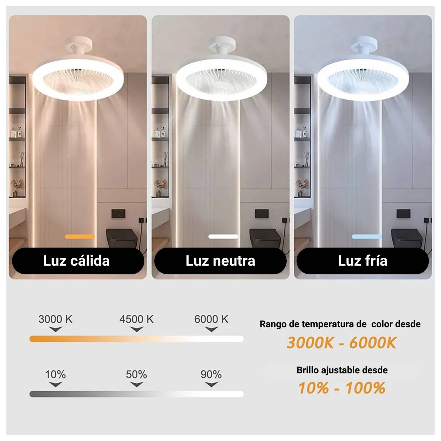 Ventilador Lampara Foco Led 36w con 3 Tonos De Luz 3 Velocidad Colores Aleatorio