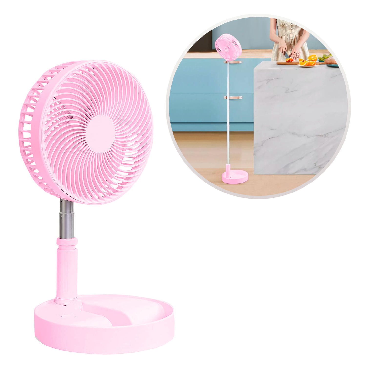 Ventilador Plegable Inalámbrico Recargable Rosado