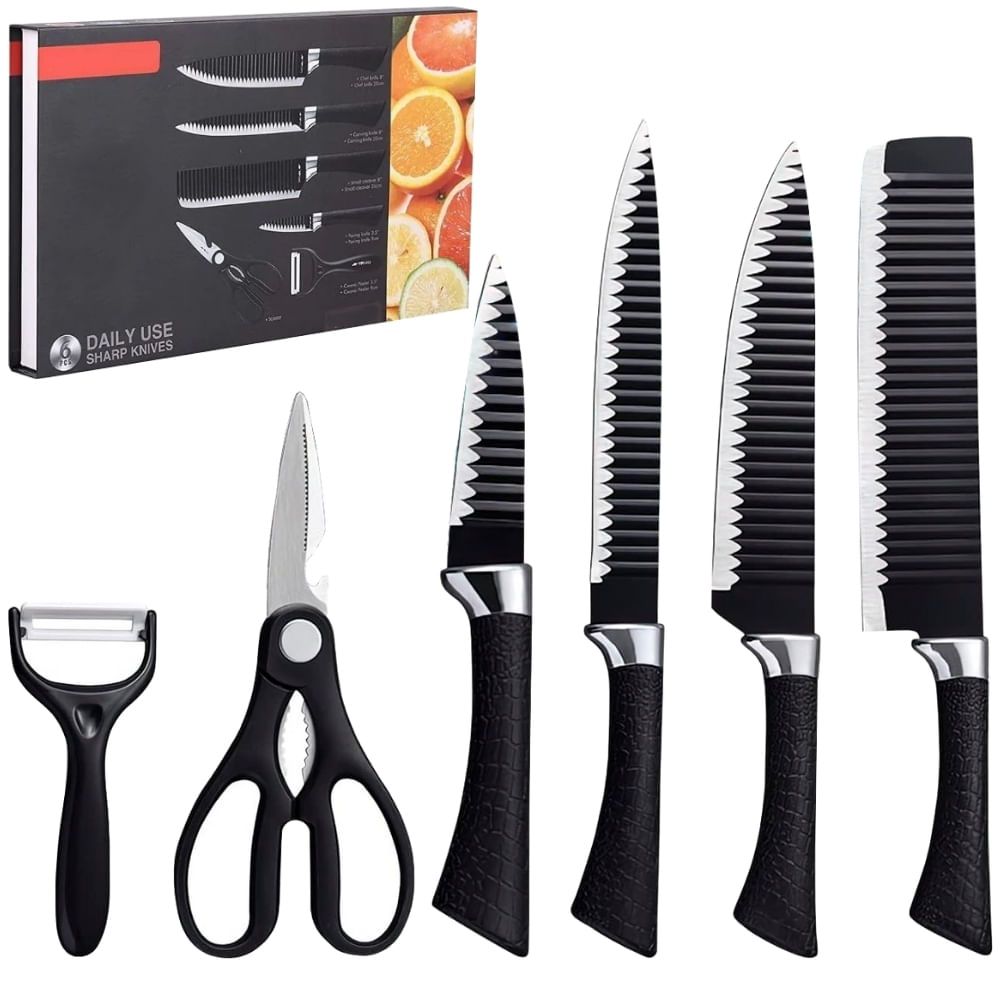 Set de Cuchillos de Cocina 6 piezas Acero Inoxidable Negro CN9