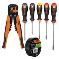 Alicate Pelacable ponchador automático 5 desarmadores cinta aislante