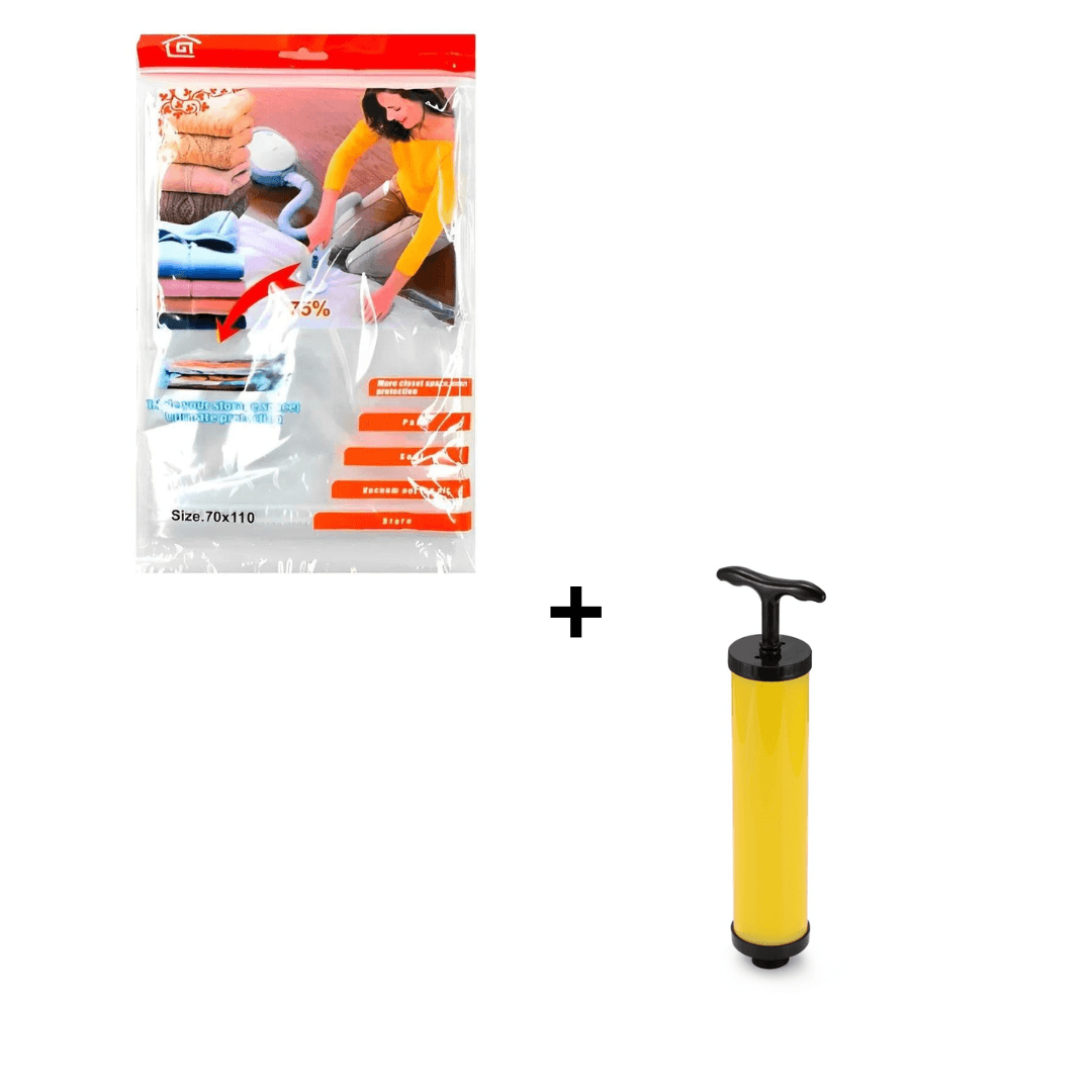 Combo Bolsa al Vacío Pack x 10 unidades de 60 x 80 cm + Succionador de Mano Portátil para Bolsas Com