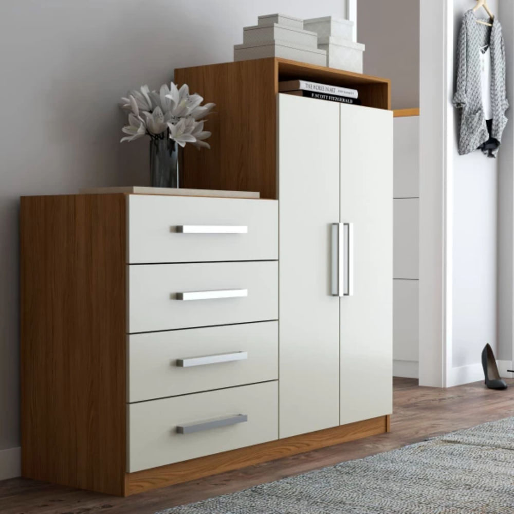 Cómoda con Armario Cinamon color Marrón/Blanco TU MESITA 4 cajones 2 puerta