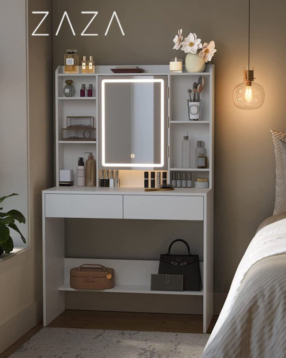 Tocador Moderno Miriam con Espejo Led 2 cajones TU MESITA