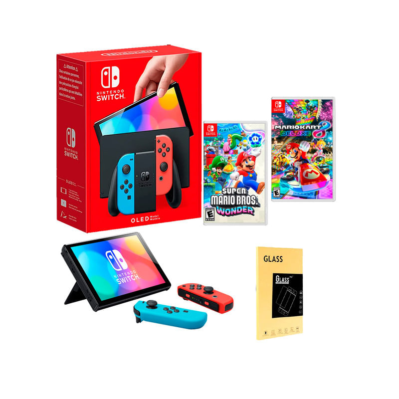 Consola Nintendo Switch Oled Neon + Mario Wonder + Mario Kart + Mica