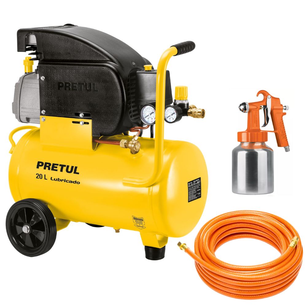 KIT Compresora de Aire  20Lt, manguera 10m, pistola para pintar Pretul