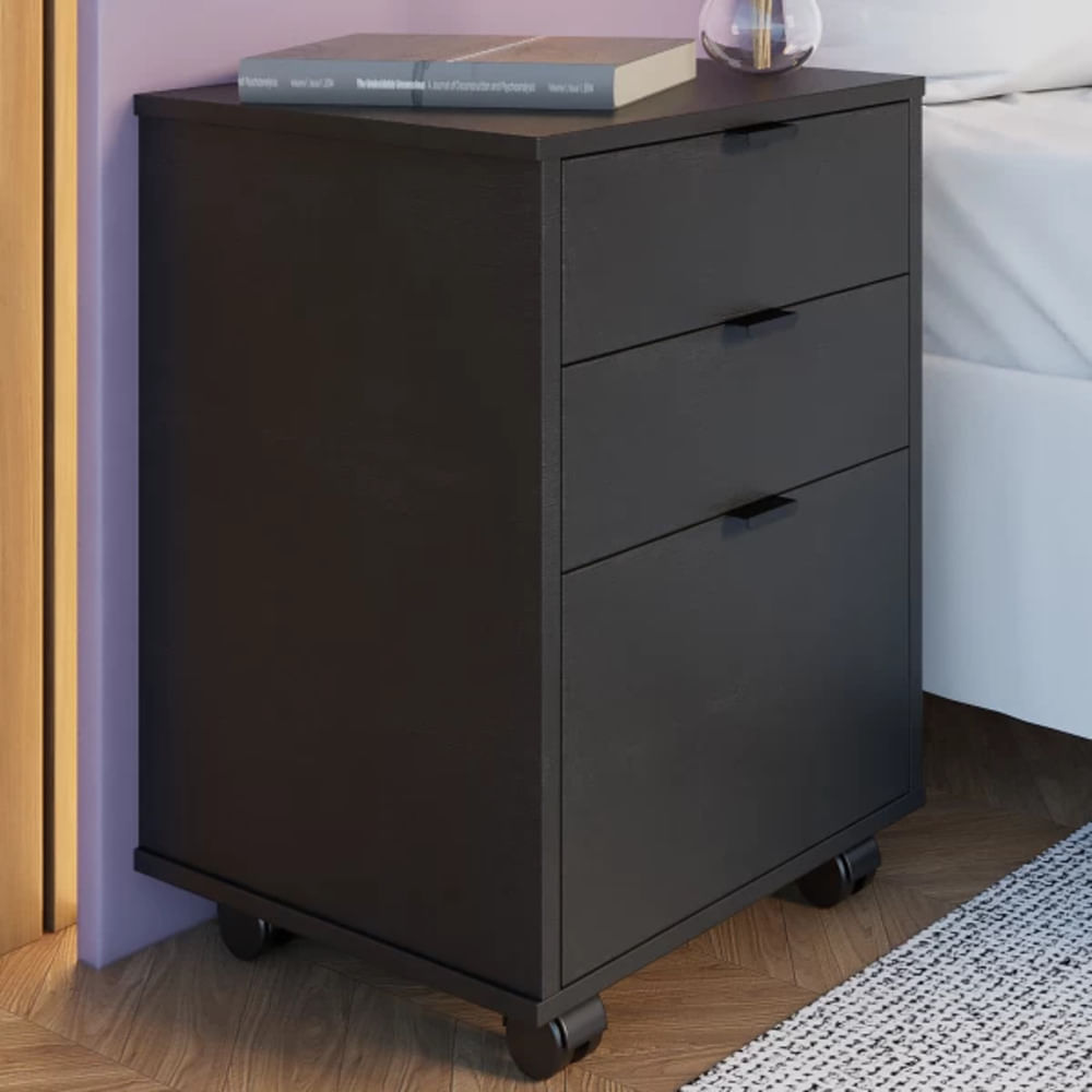 Velador Mesa de Noche Rodizio con ruedas color Negro TU MESITA