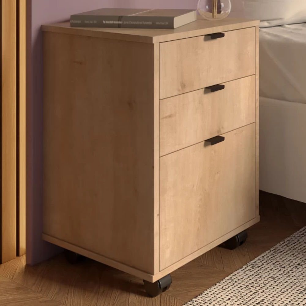 Velador Mesa de Noche Rodizio con ruedas color Natural TU MESITA