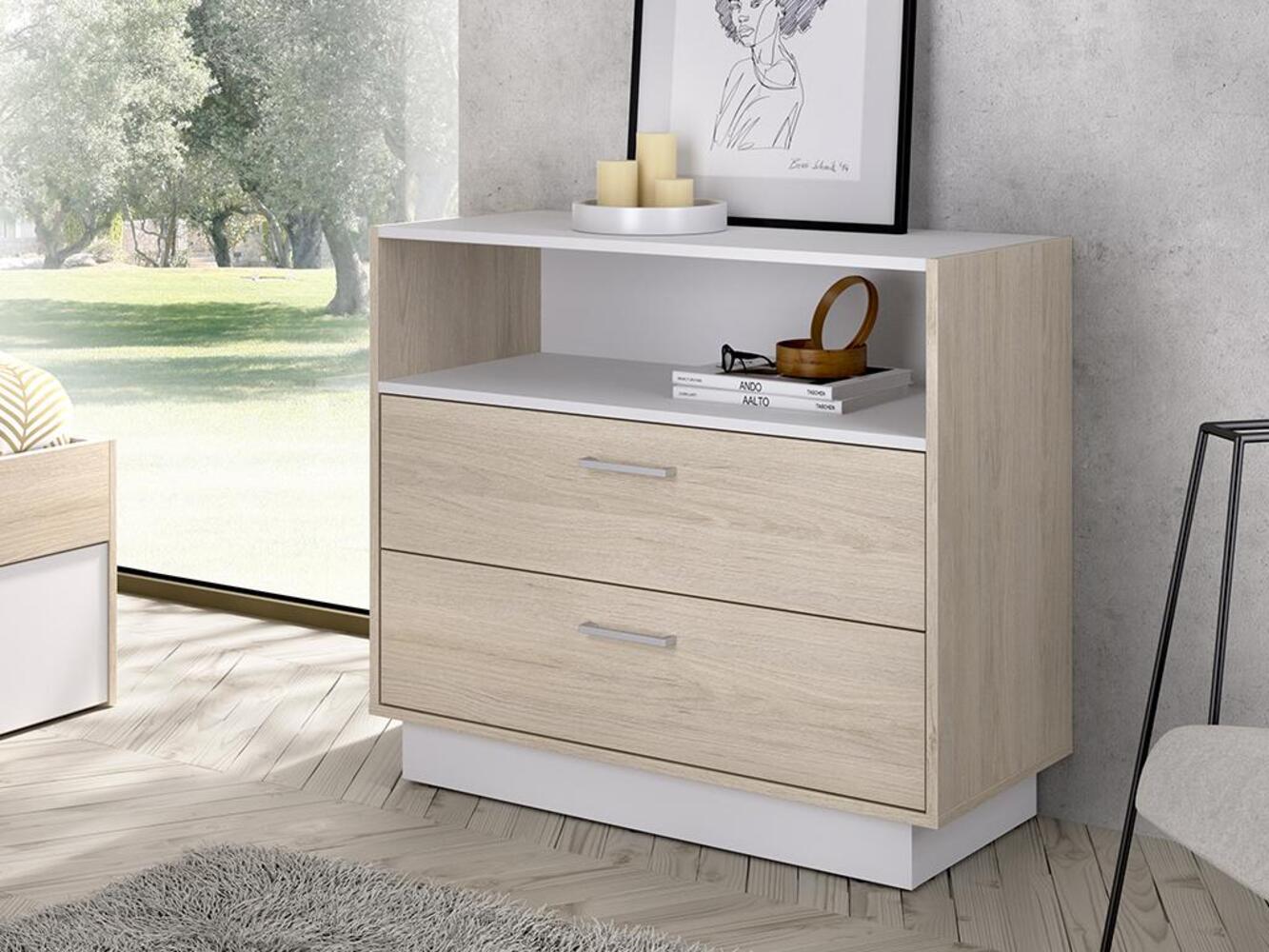 Cómoda Juvenil Leandra color Natural/Blanco 2 cajones TU MESITA