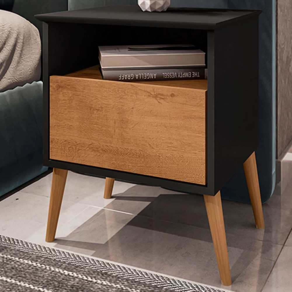 Velador Mesa de Noche Cancún color Negro/Duna TU MESITA 1 cajón