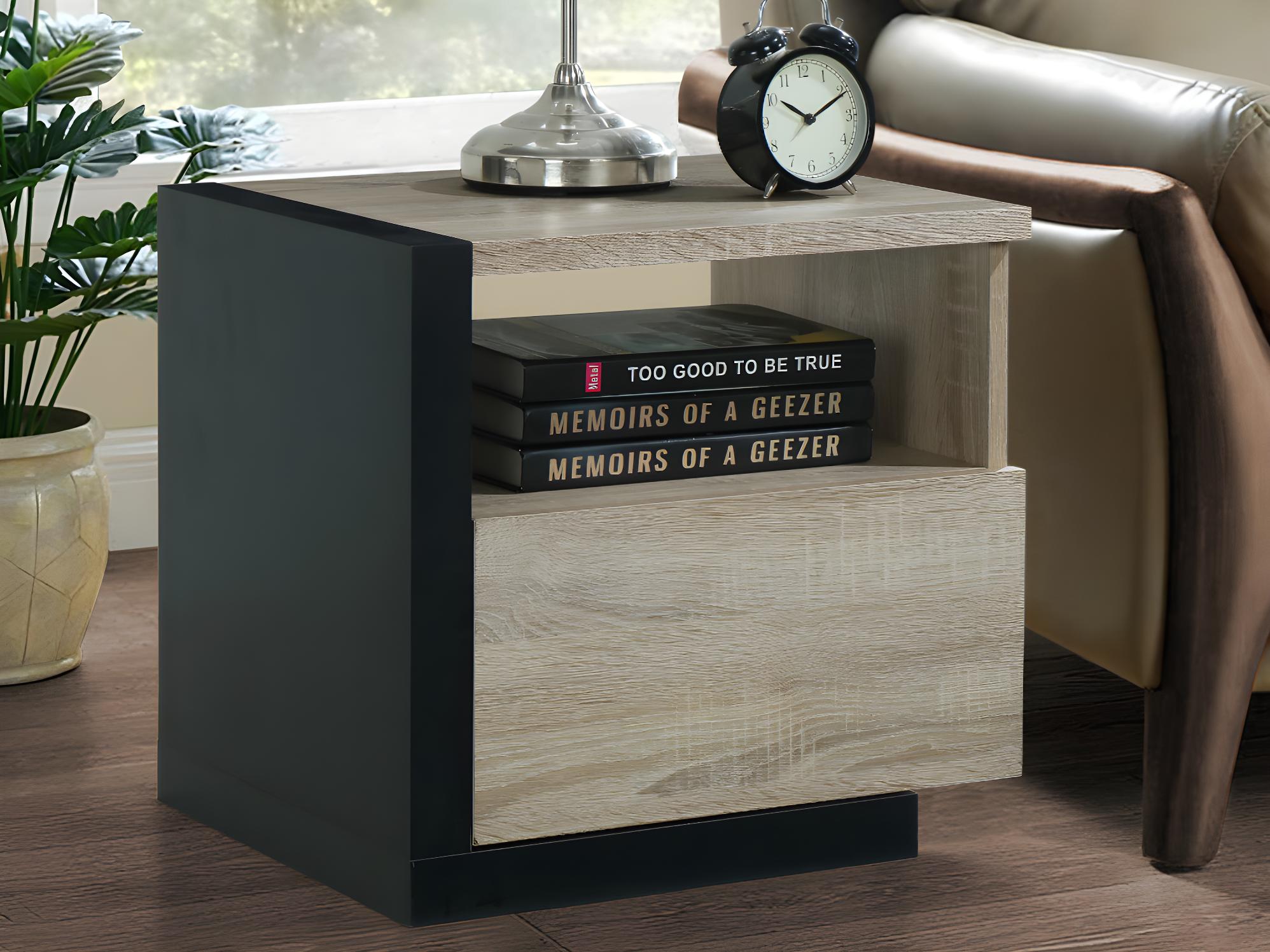 Velador Mesa de Noche Isis color Gris/Negro 1 cajón TU MESITA