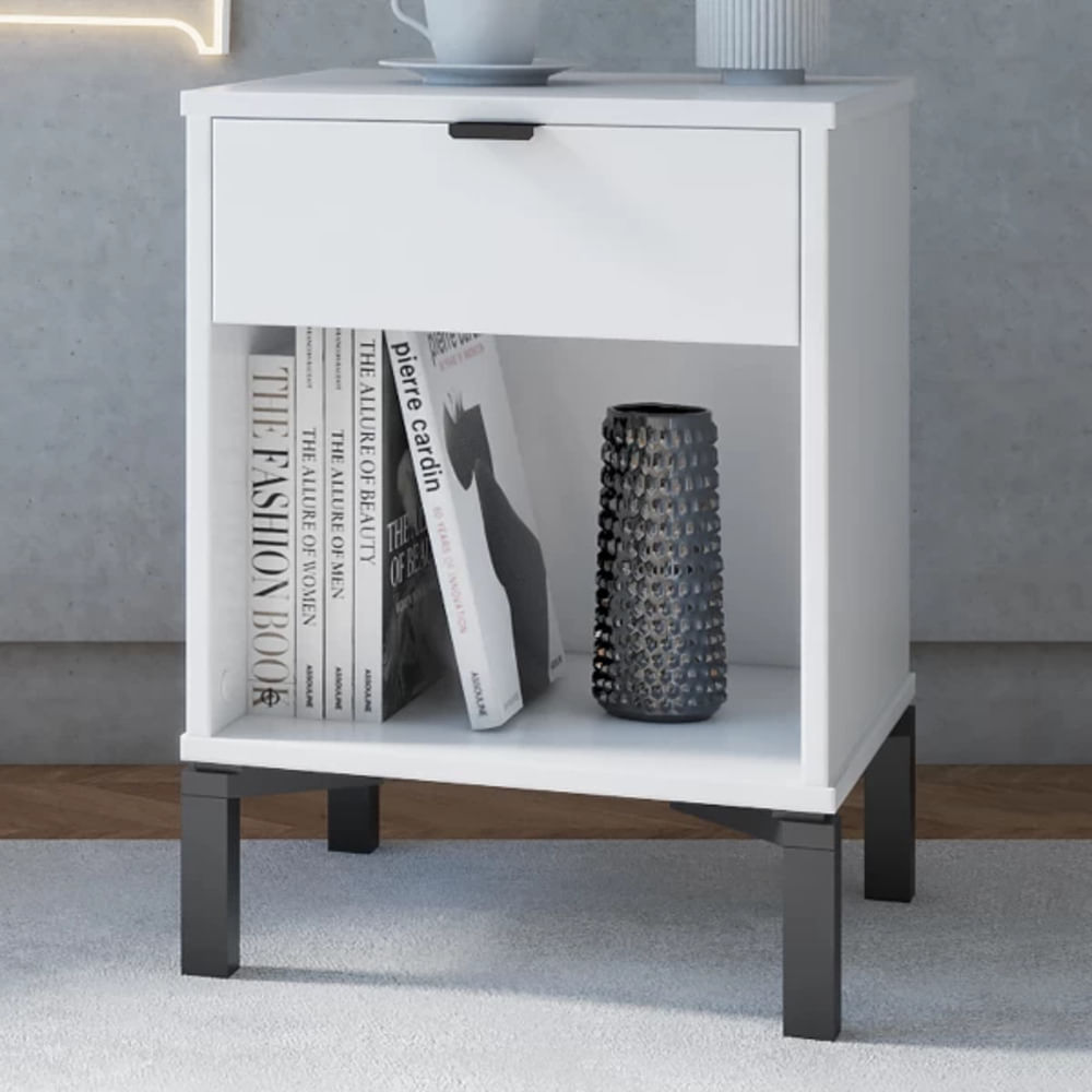 Velador Mesa de Noche Morgan color Blanco TU MESITA 1 cajón