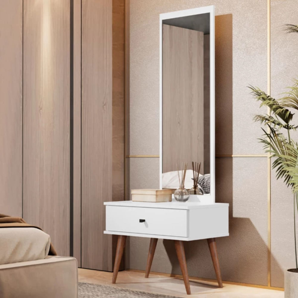 Velador con Espejo Fantasy color Blanco TU MESITA 1 cajón