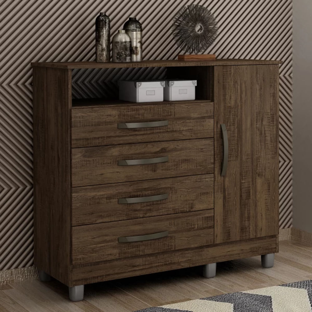 Cómoda Clásica Parisina color Marrón 4 cajones 1 puerta TU MESITA