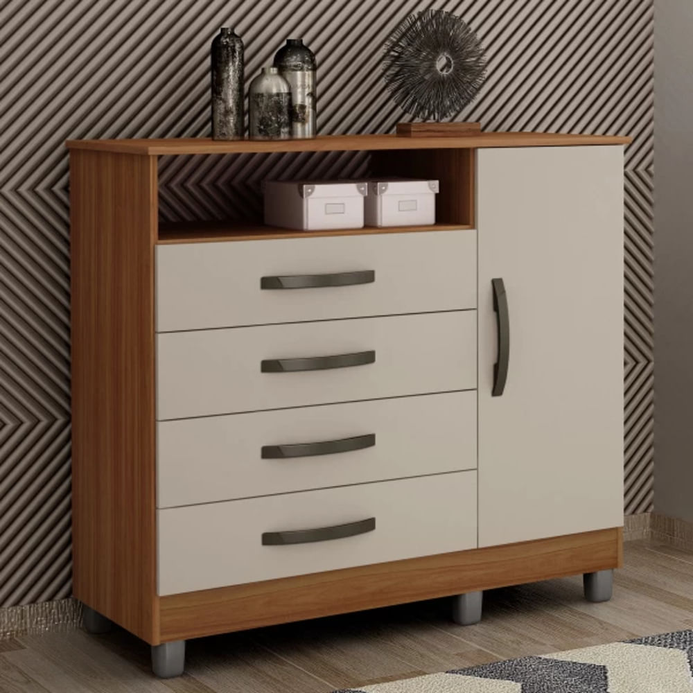 Cómoda Clásica Parisina color Blanco/Marrón 4 cajones 1 puerta TU MESITA