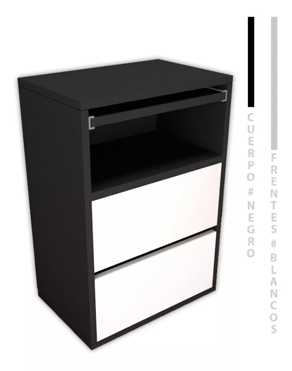 Velador Mesa de Noche Atacama con Desayunador color Negro/Blanco TU MESITA