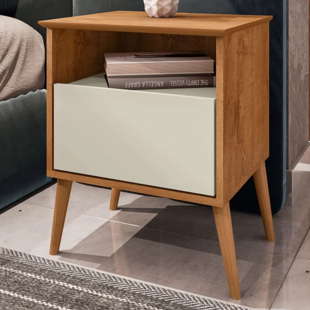 Velador Mesa de Noche Cancún color Duna/Blanco TU MESITA 1 cajón