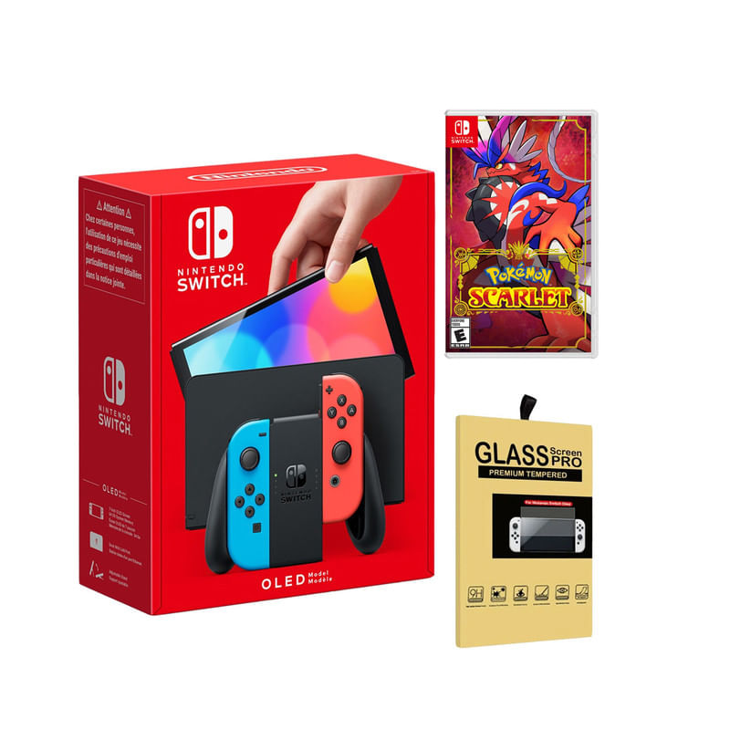 Consola Nintendo Switch Oled Neon + Pokemon Scarlet + Mica